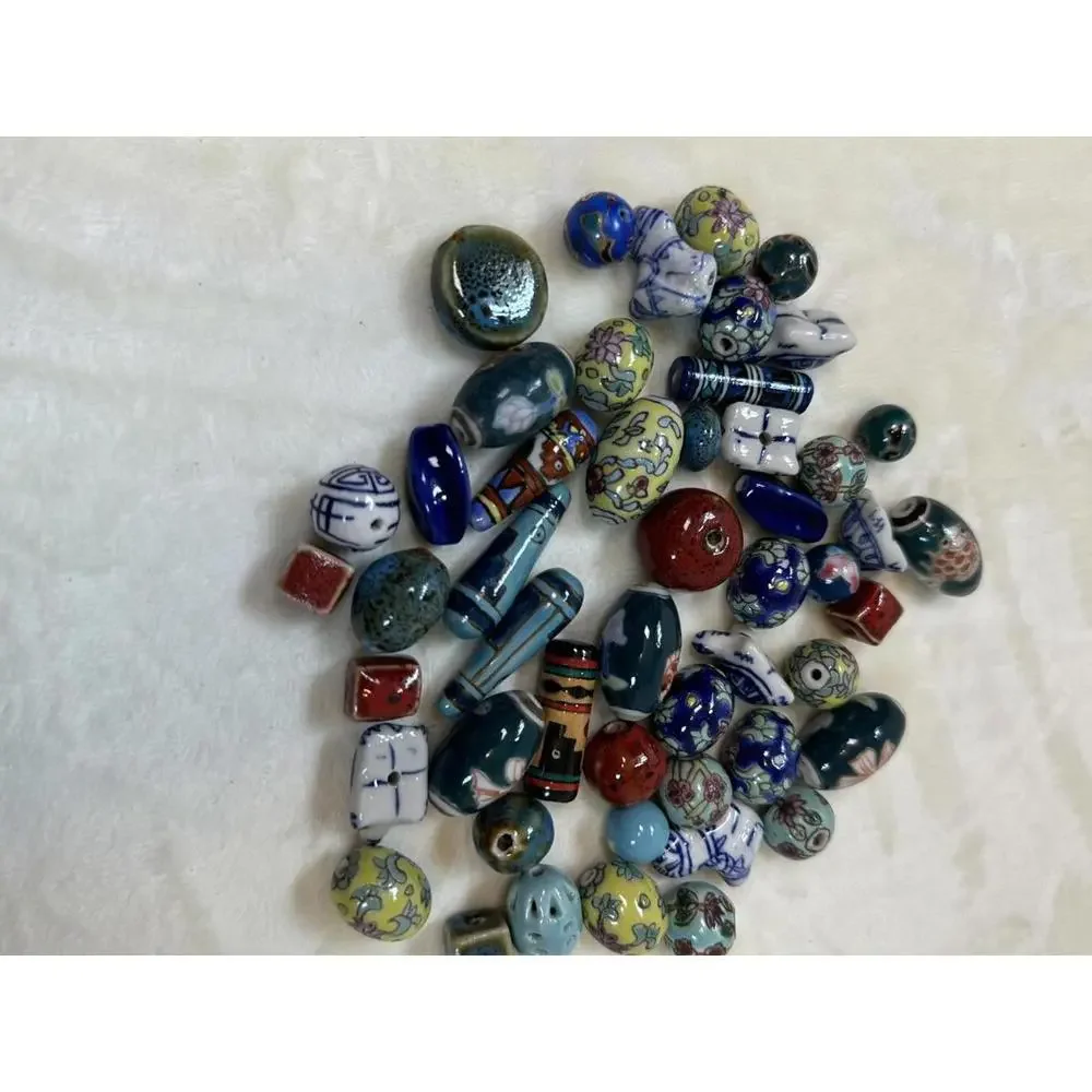 50 Ceramic Decorative Mix Beads Glossy Assorted Colors Sizes and Designs